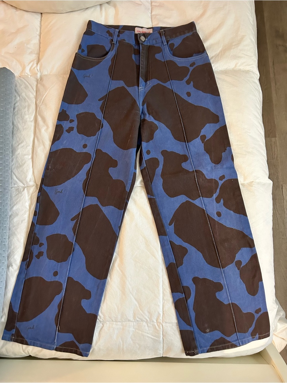 Lisa Says Gah Blue and Brown Cow Print Cropped Jeans
